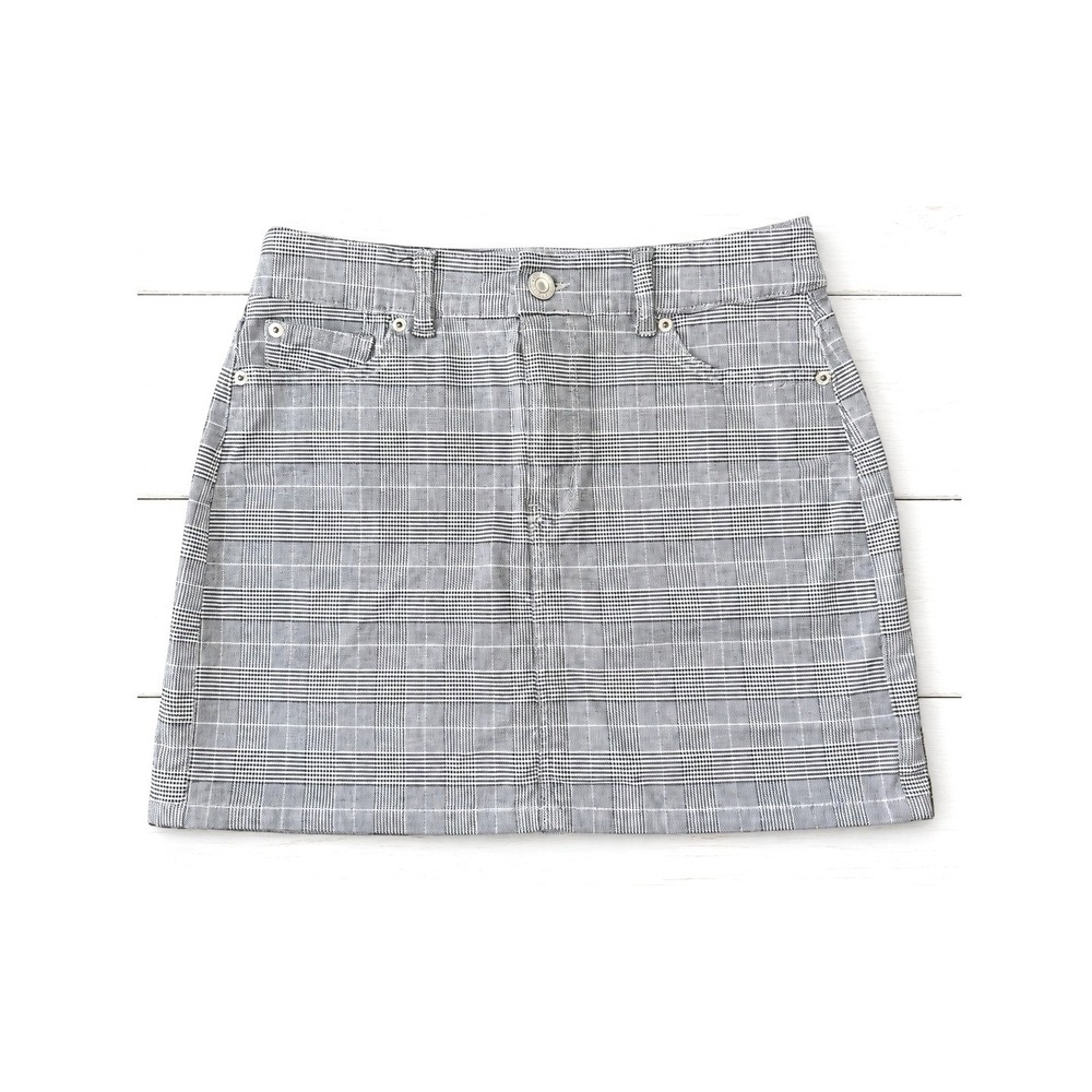 American Eagle Hi-Rise Mini Skirt Plaid Super Stretch Academia Preppy Gray Sz 4